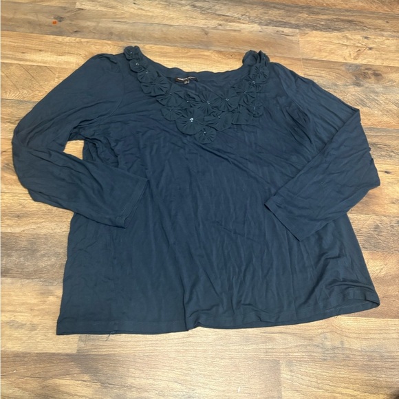 Adrienne Vittadini Studio 3X Navy Long-Sleeve Top - Picture 2 of 6